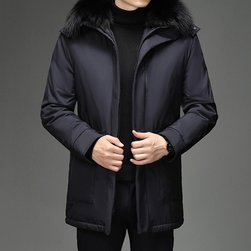 New Men's Down Jacket for Men's Mid-length Live-length Live-face Removable Suitable for Middle-aged and Elderly People In Autumn and Winter