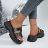 Fashion Classics Black Women Wedges Slippsers Woman Patchwork Decor Thick Bottom Platform Flip Flops Summer Slip On Slides Femme