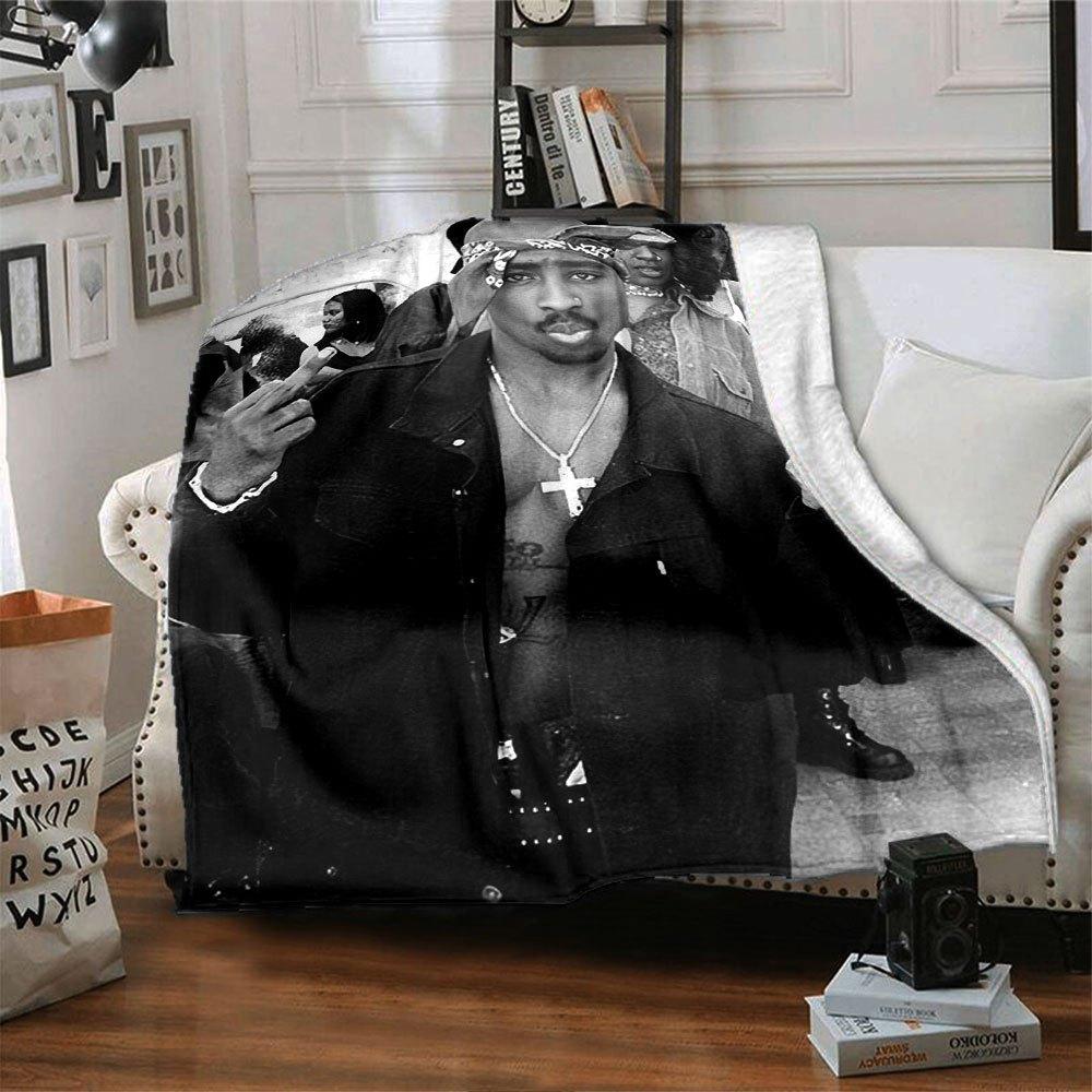 1 шт. Плед в стиле Hip Hop 2Pac, Мягкий, Легкий, Для всех сезонов, Многоцелевой плед для дивана, кровати, офиса и пикников, Французский стиль с культовыми обложками альбомов и цитатами