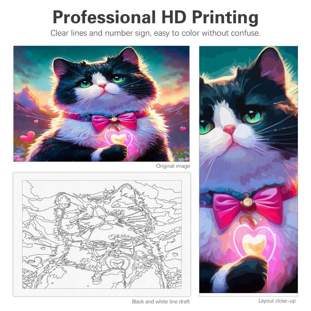 RUOPOTY Diy Paint By Numbers Beginners Kits Cat Animals Canvas Painting Acrylic Paint On Canvas Arts Craft For Home Decoration