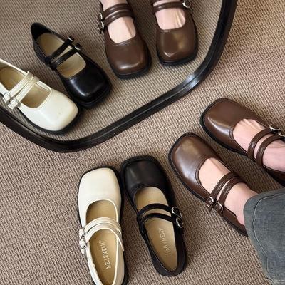 Квадратная головка французского ретро с неглубоким горлом и плоским дном женские кожаные туфли весна-лето новые повседневные универсальные с юбкой одинарные туфли прилив