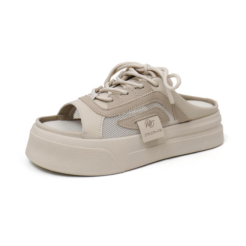 Женские повседневные кроссовки на платформе с открытой спиной, противоскользящие летние шлепанцы, сетчатые сандалии-мюли с открытым носком, дышащие женские тапочки-сабо, массивные прогулочные туфли