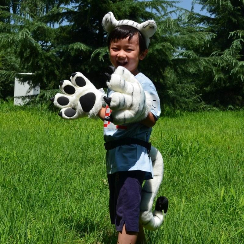 1/2/4Pcs Tigeres Costume Set Tigeres Ears Headband Tail Paw Gloves Kids Halloween Christmas Party Animal Cosplay Costume