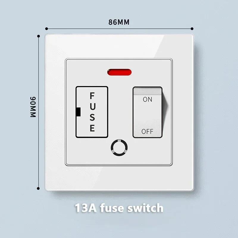 Universal Tempered Glass 20W Quick Charge USB Type-c Wall Dual 3pin Socket panel,UK 13A Wall 220V 2Way Light Switch Power Outlet