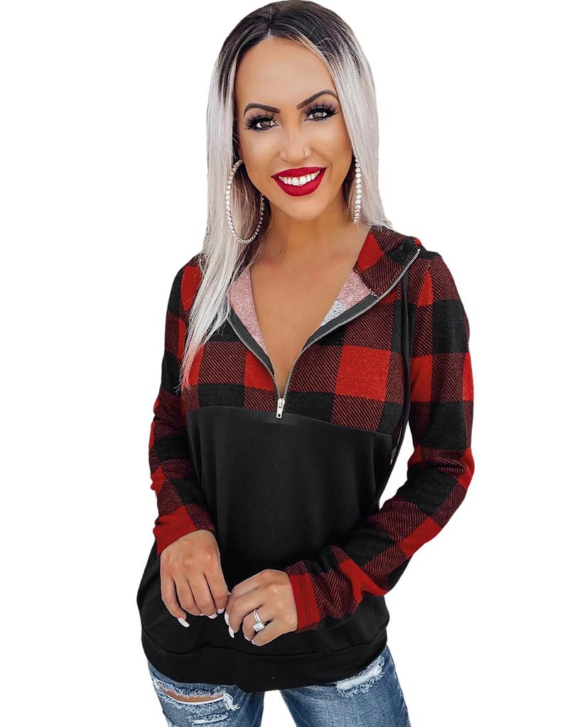 Azura Exchange Толстовка-пуловер с капюшоном и застежкой-молнией в клетку «буффало»