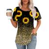 Women's Summer Fashion Casual Pleated Round Neck Print Short Sleeve T-Shirt Top