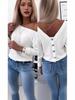 2024 Women's Solid Color One-Shoulder Open Back Long Sleeve Top with Metal Buckle