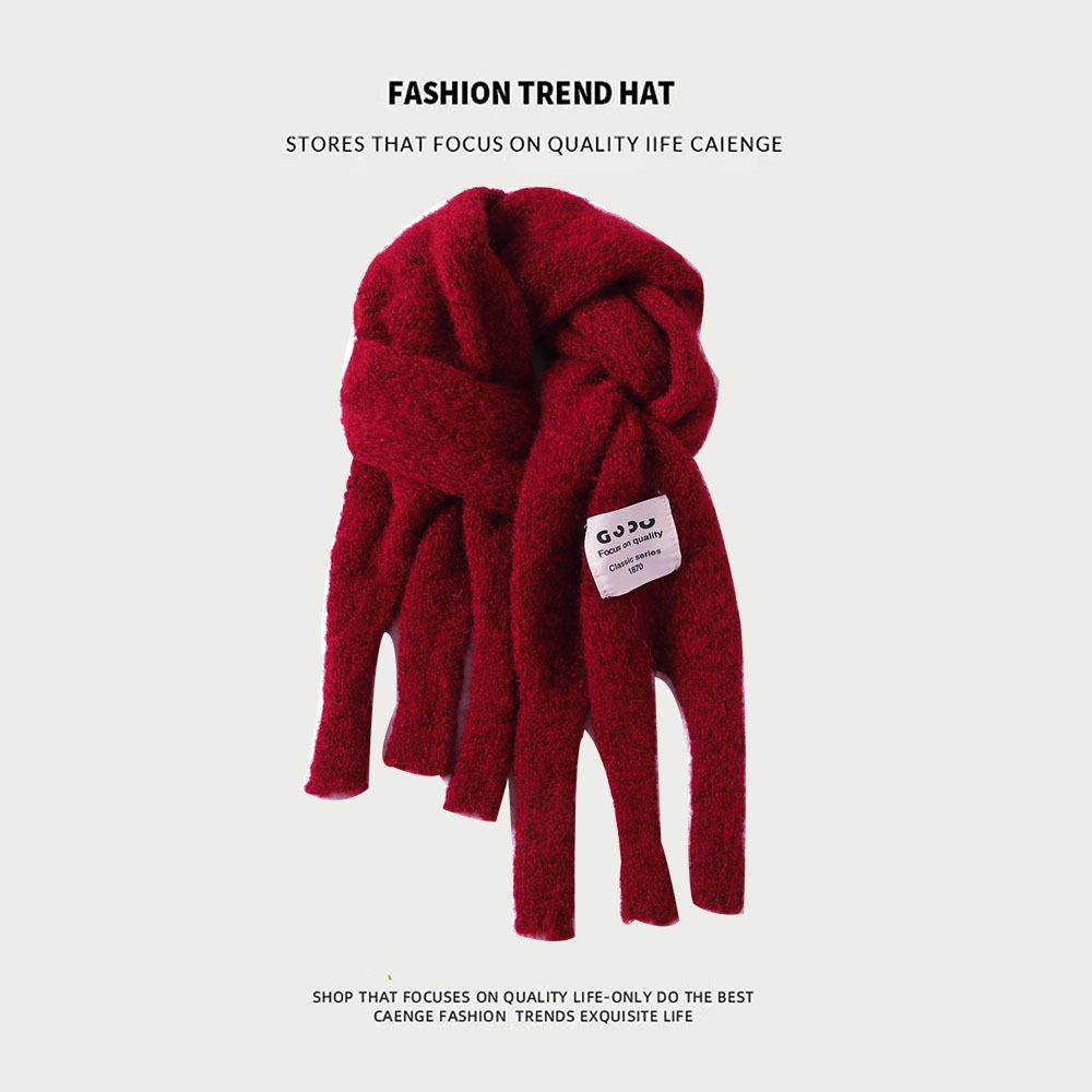 Knitted Wool Scarf With Wool Content, Women'S Autumn And Winter Extended Version, Thick And Luxurious, Solid Color Cashmere Scarf