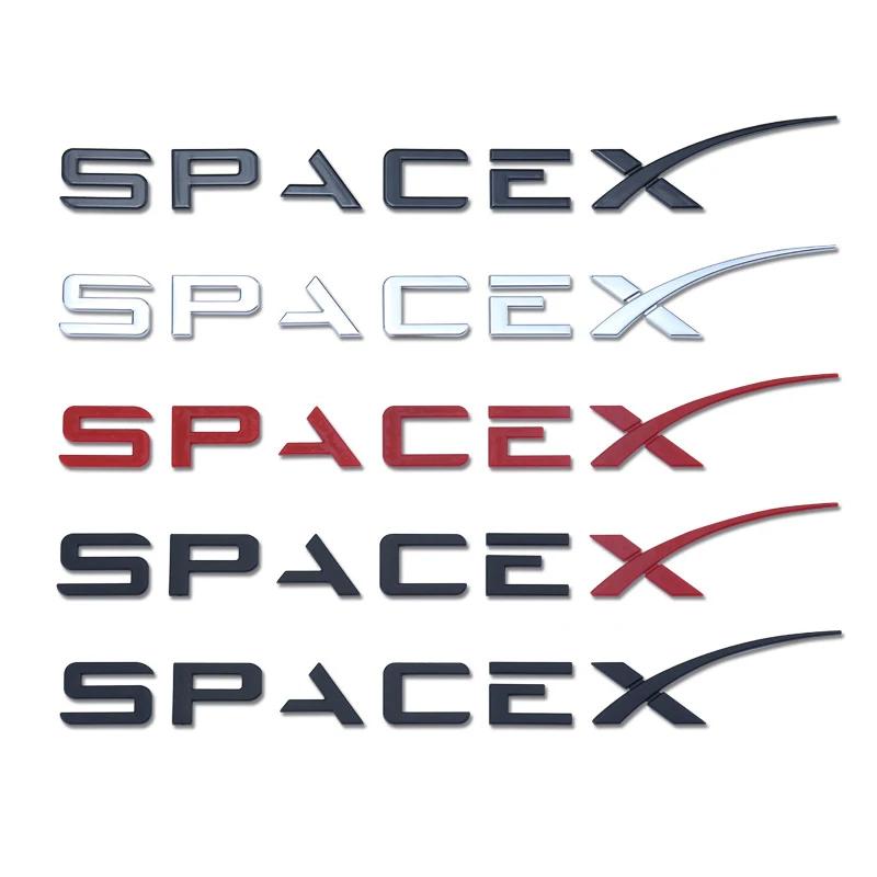 3D Chrome Red Black Logo Space X Emblem Letters Car Trunk Badge Decal For Tesla Model Y Model 3 Space X Sticker Accessories