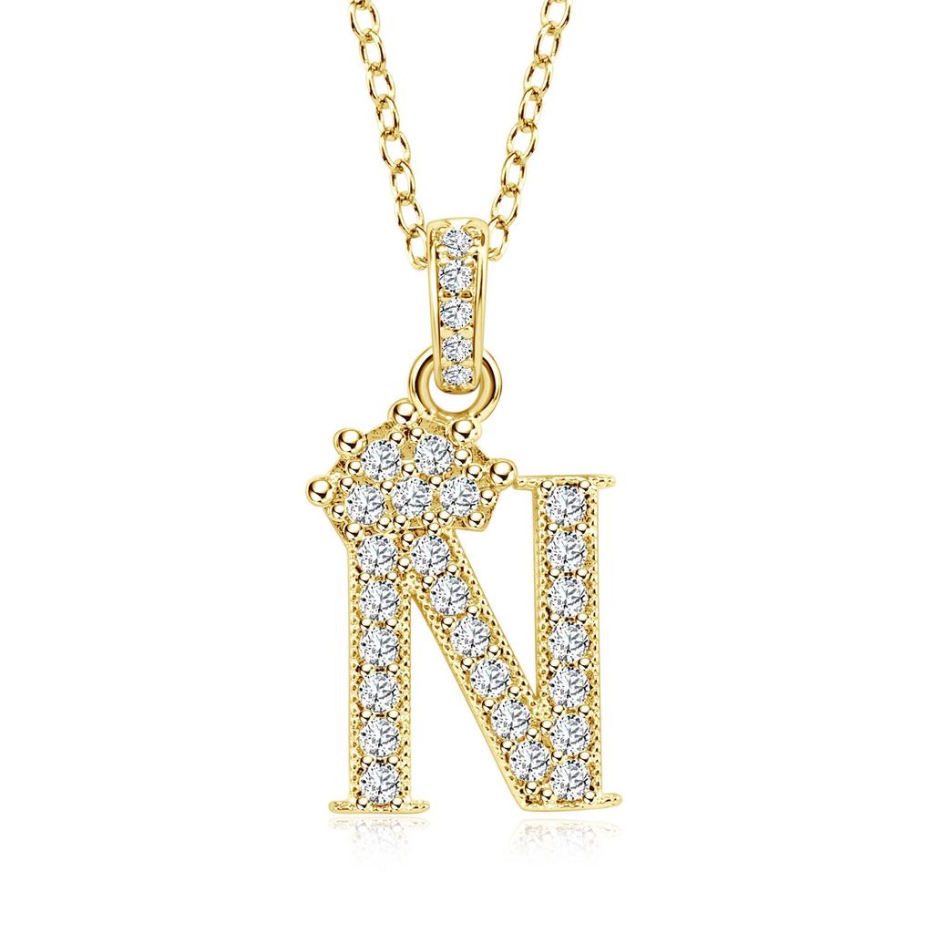 Gold-Plated Zircon Crown Letter Pendant Necklace - Women's Versatile Choker