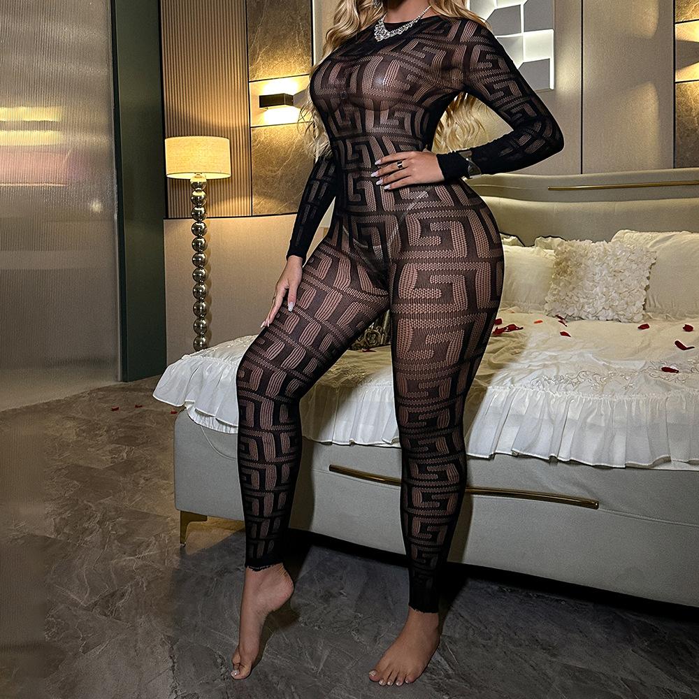 Сексуальное нижнее белье в европейском и американском стиле с открытой спиной, соблазнительное прозрачное цельное боди из сетки с дырками