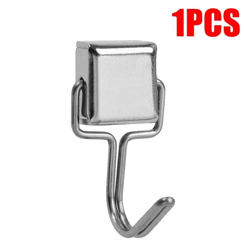 40/1PCS Strong Magnetic Hook 180° Rotating Hooks Silver Neodymium Wall-mounted Hanger Bathroom Kitchen Refrigerator Hanging Tool