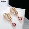 SIMJOO Emperament Simple Rose Gold Earrings Fashion Long Water Drop Red Zircon Earrings Female