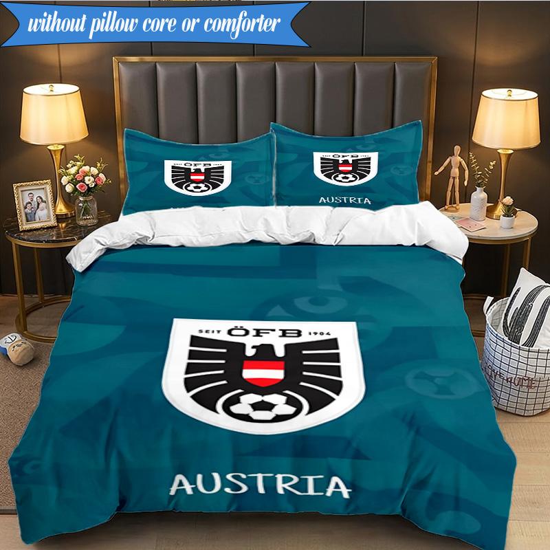 3PCS Austria Football Emblem Bedding Set 2D Printing (Includes 1 Duvet Cover + 2 Pillowcases Coreless), Bedroom decor,Fan gift