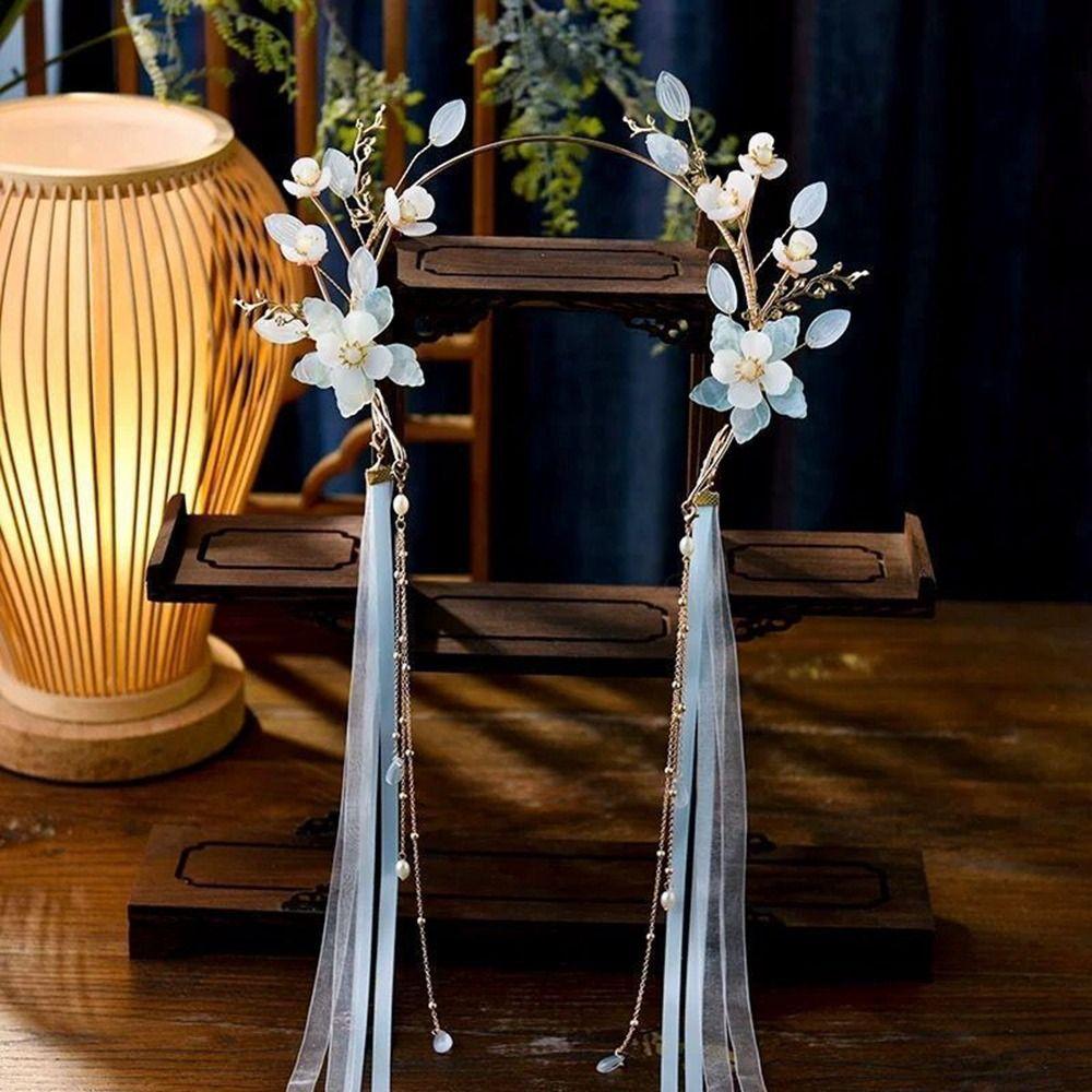 Повязка на голову с цветком и жемчугом в китайском стиле, головной убор в виде короны в стиле ханьфу, старинная шпилька для волос