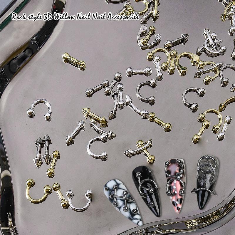 20 шт. Дизайн Панк Стиль Детали для Ногтей Сплав Шипы Золото Серебро Кривая Стрела Заклепка Украшение Ногти Арт Аксессуары Подвески для Ногтей