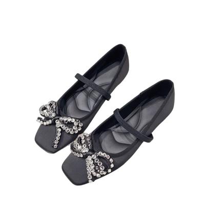 Модные Французский Шик Туфли Женские на Плоском Каблуке с Бантом-Бабочкой Универсальные Украшенные Бриллиантами Сказочный Стиль Весенне-Летние Вечерние Туфли