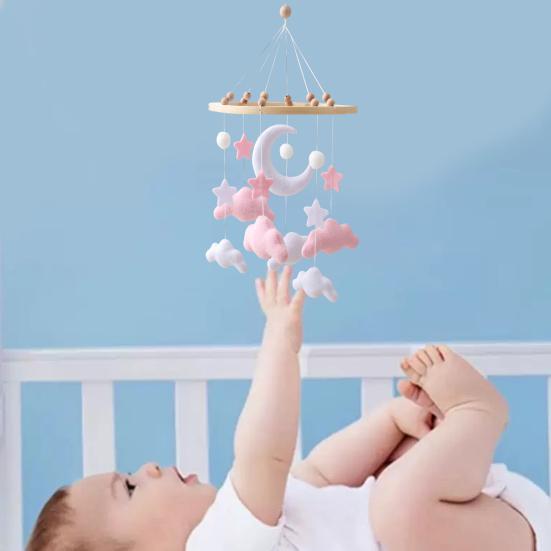 Детский облачный мобиль для кроватки, ручной работы, из фетра, декор для детской комнаты со звездами, луной, мягкая подвесная игрушка для коляски, подарок для мальчиков и девочек