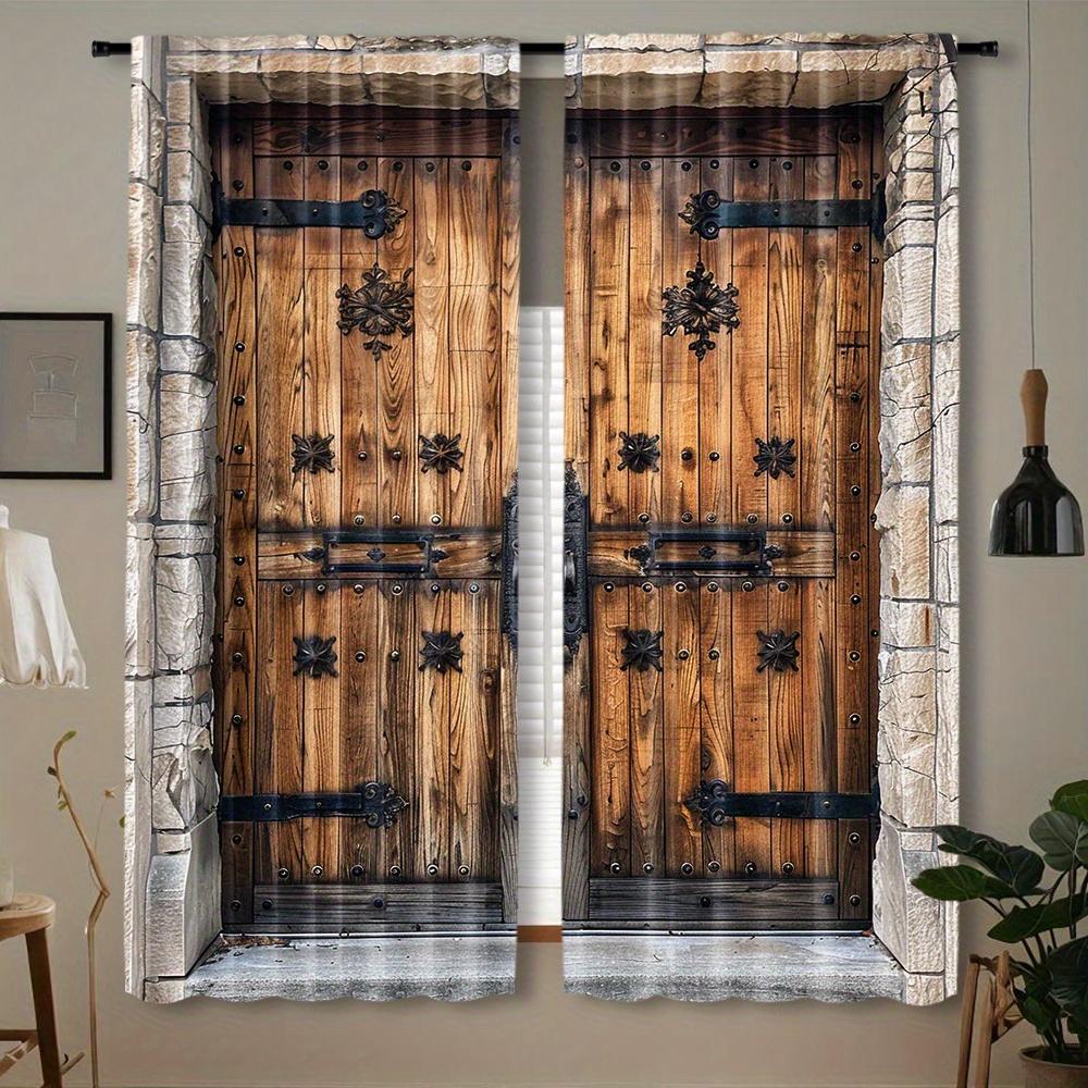 2 шт. Элегантные деревянные шторы с принтом на дверь с карманом для карниза для гостиной, спальни, кухни и кафе, декор окна смягчает вид