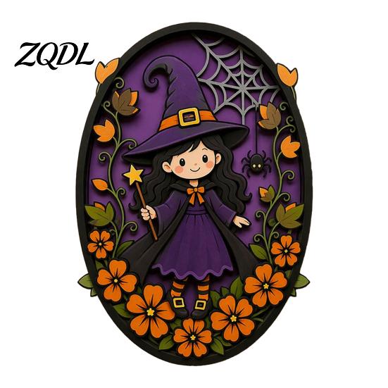 Purple And Orange Party Supplies Halloween Oval Wall Sign, Layered Wooden Decor Cute Ghost Bat Retro Style Holiday Props Pumpkin Witch Designs,