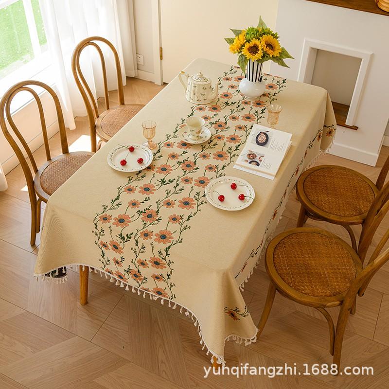 French Style Floral Jacquard Tablecloth With Tassels Dining Table Coffee