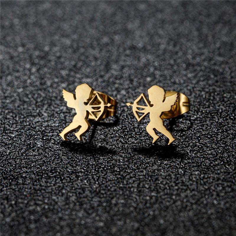 Stainless Steel Cupid Angel Stud Earrings Women Girls Jewelry Earring Pendientes Valentine's Day Lover Gifts