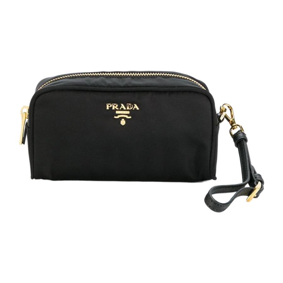 Prada Металлический Аксессуар Молния Нейлоновая Сумка-Клатч Маленький Женский Клатч Черный 1NE865_2AB5_F0002