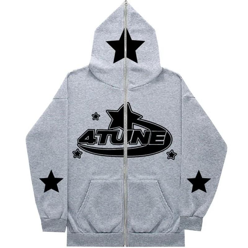 Oversized Gothic Zip-Up Hoodie Men Streetwear Hip Hop Casual Pullover Jacket