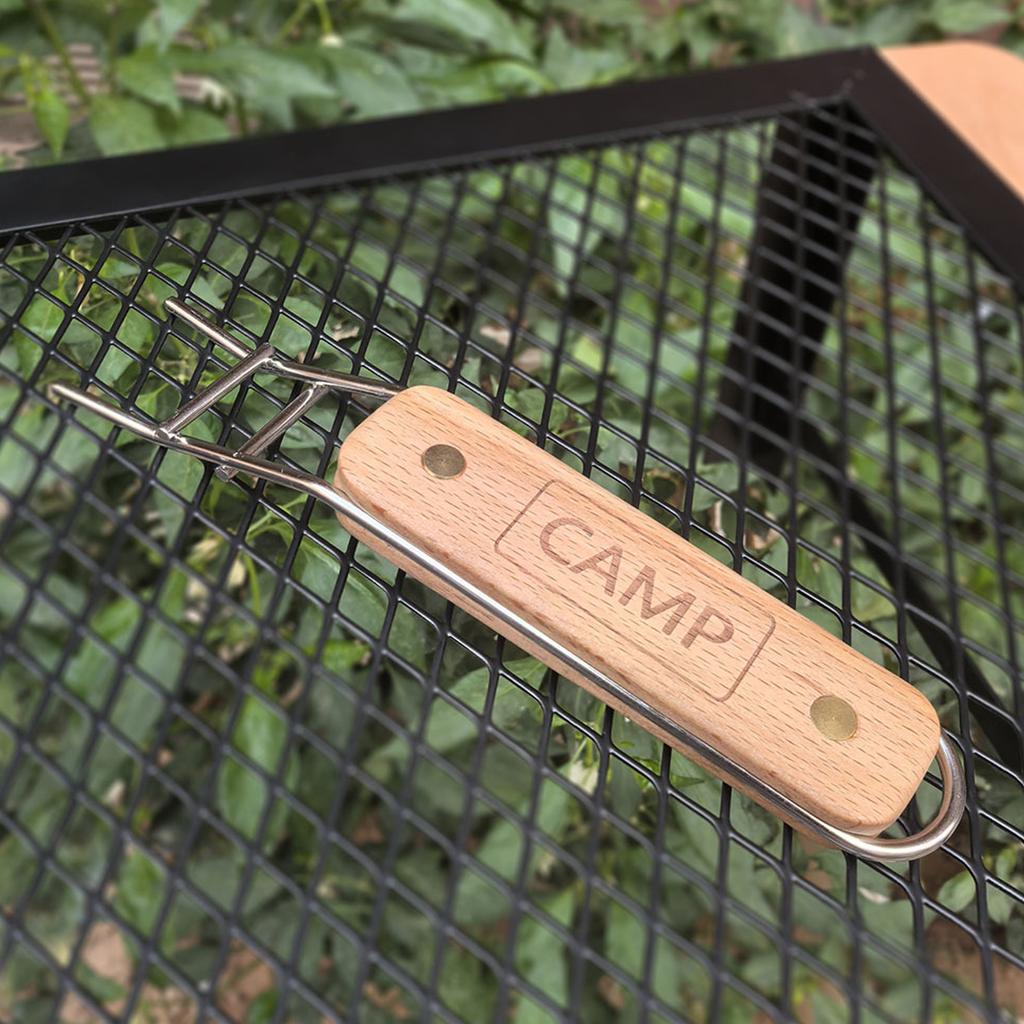 Подъемник для решетки гриля на открытом воздухе, захват для решетки гриля из нержавеющей стали с деревянными вставками