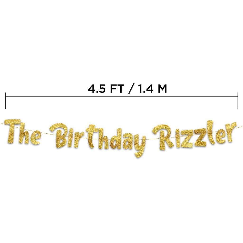 The Birthday Rizzler Gold Glitter Banner - Gen Z Slag - Funny Zoomer Birthday Decorations, Favors, Supplies, Ideas and Gifts