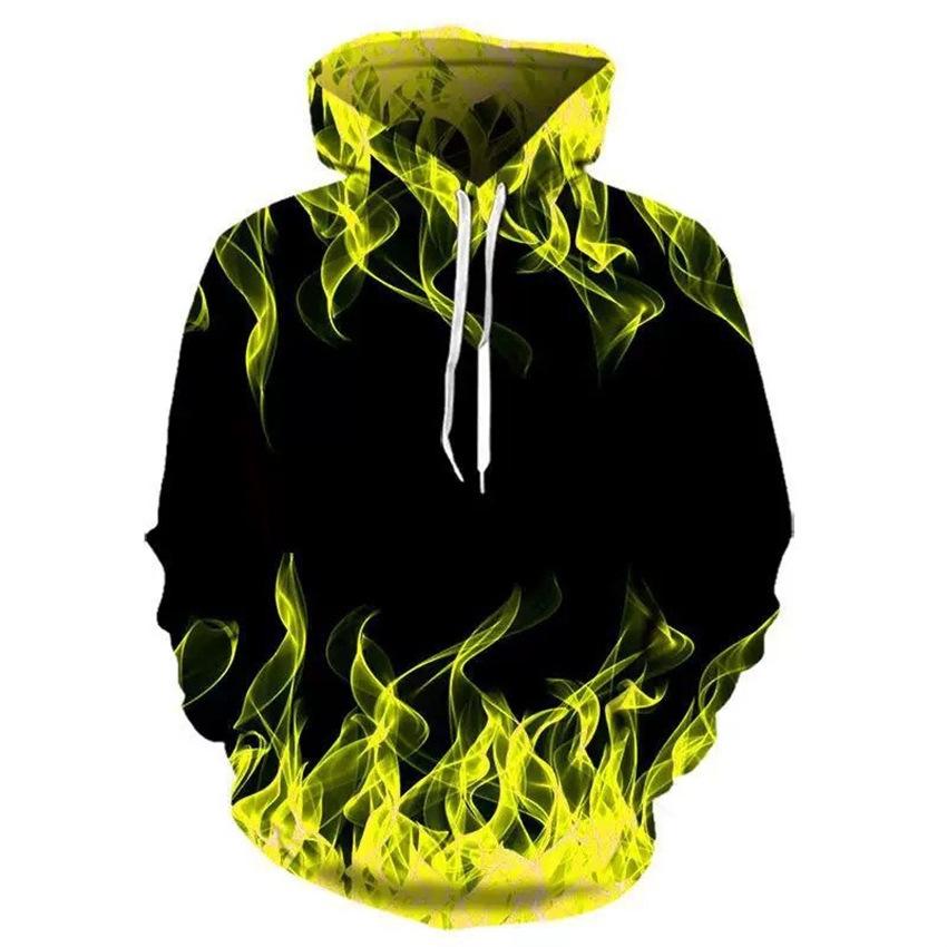 3D Blue Flame Collection Printed Pullover Sweatshirt Men's Hooded Sweatshirt