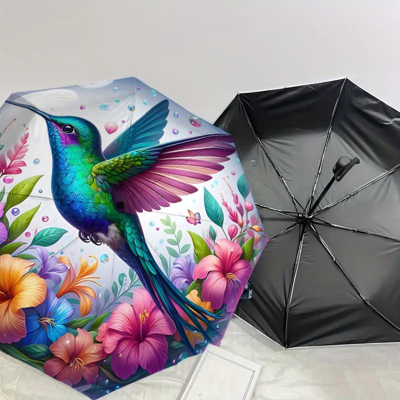 1PC Hummingbird Flowers Umbrella-8-Rib Reinforced, Automatic Open, Lightweight & Durable, Cute Fashion Accessory for Outdoor-F2699