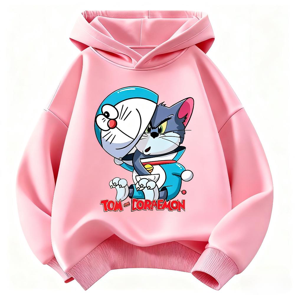 Boys Girls Long Sleeve Hoodie, Fun Half And Half Cartoon Animal Character Graphic Pullover, Lightweight Sweatshirt for School Daily Wearing.