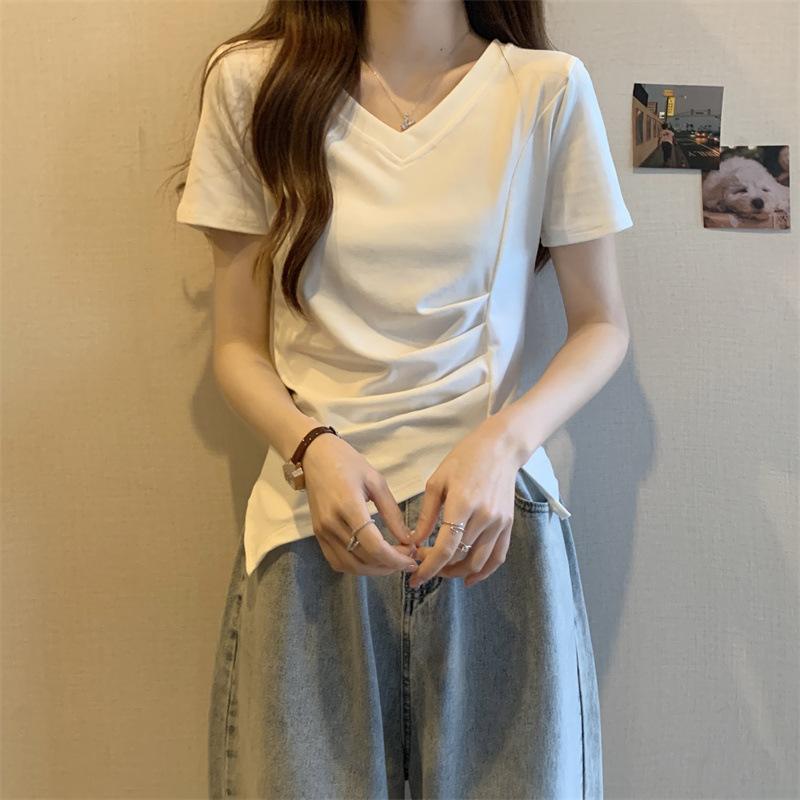 Женская летняя футболка с короткими рукавами и нерегулярным разрезом, уникальный шикарный короткий топ