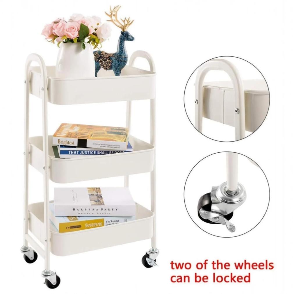 Storage cart with wheels kitchen cart with wheels 3levels rolling cart organizer for bedroom bathroom office,multi-purpose cart