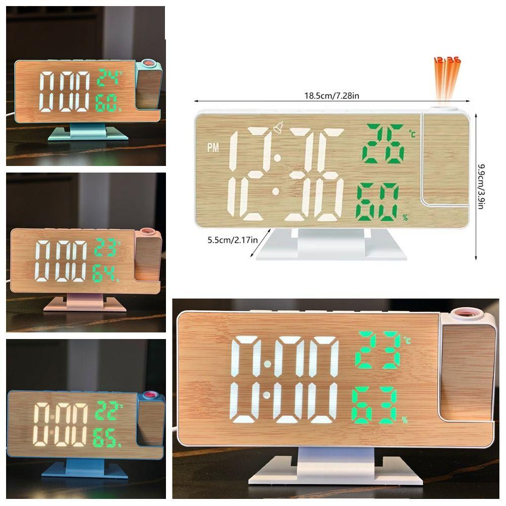 12/24 H LED Projector Clock Large Screen Temperature Humidity Digital Alarm Clock Adjustable Brightness 180° Rotatable