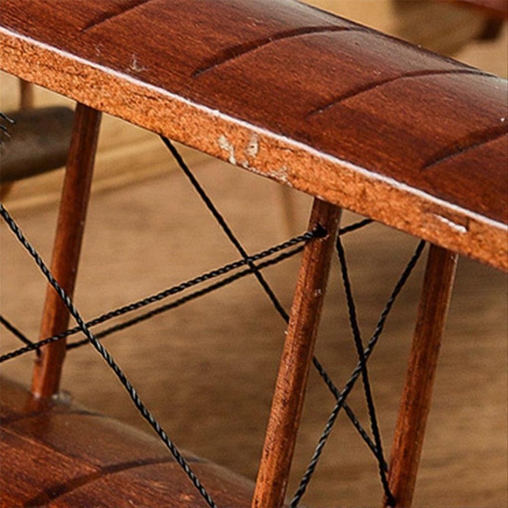 Retro Aircraft Handicraf Wooden Airplane Model,Vintage Biplane Model Desktop Decoration Photo Props 