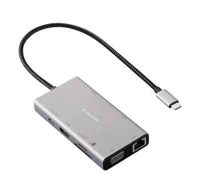 Док-станция ELECOM Hub 10-в-1, совместимая с двумя дисплеями, HDMI, VGA, USB PD, совместимая с серым USB-C 4K/30 Гц DST-W15