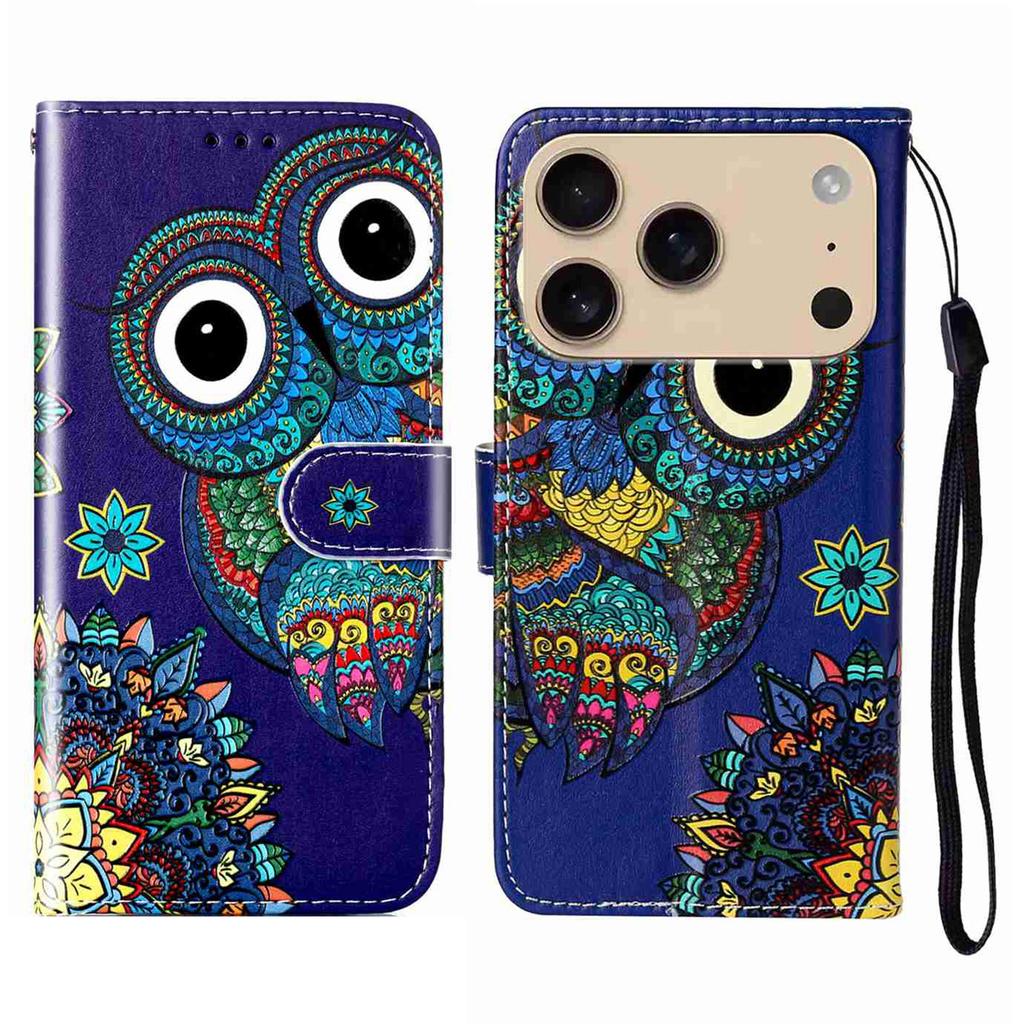 For iPhone 17 Pro Max Case Pattern Leather Wallet Phone Cover with Strap