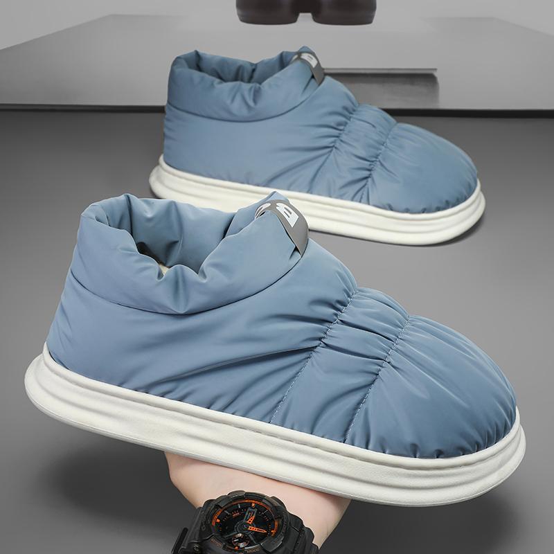 Водонепроницаемые ботильоны мужские зимние мужские тапочки 44 45 семейные ботинки плюшевые теплые высокие повседневные туфли для отдыха дома хлопковая обувь