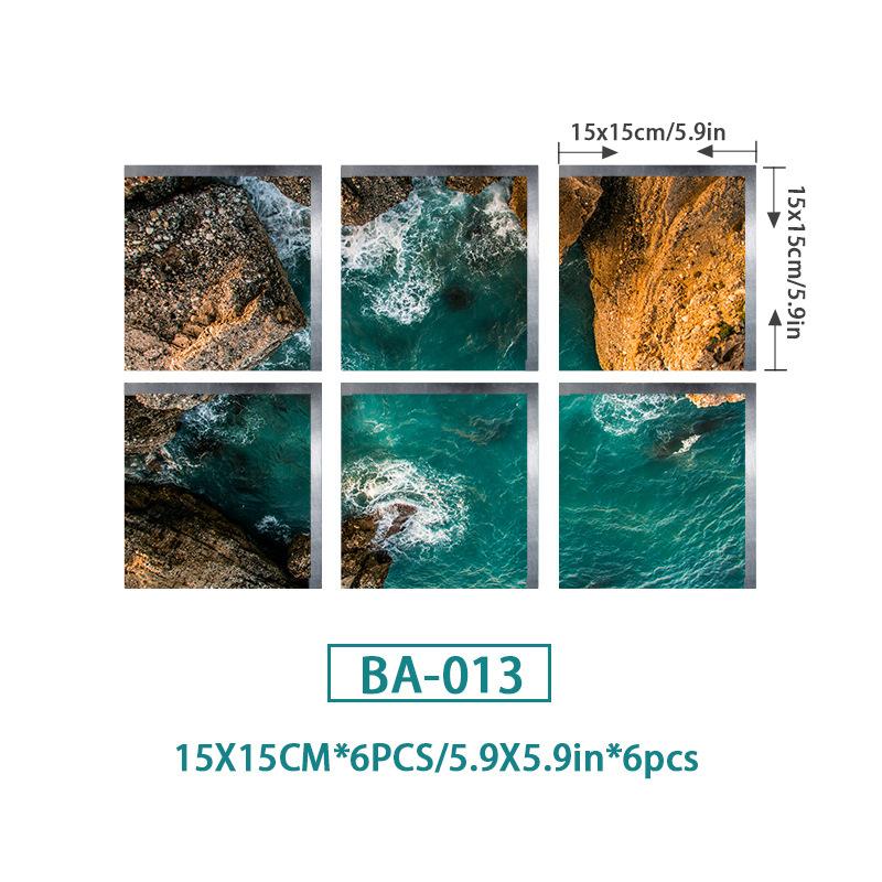 6PCS Ocean Wave Bathtub Sticker Non-slip Waterproof 3D Effect Self-adhesive Bathroom Decal PVC Removable Decorative Mural 15x15cm