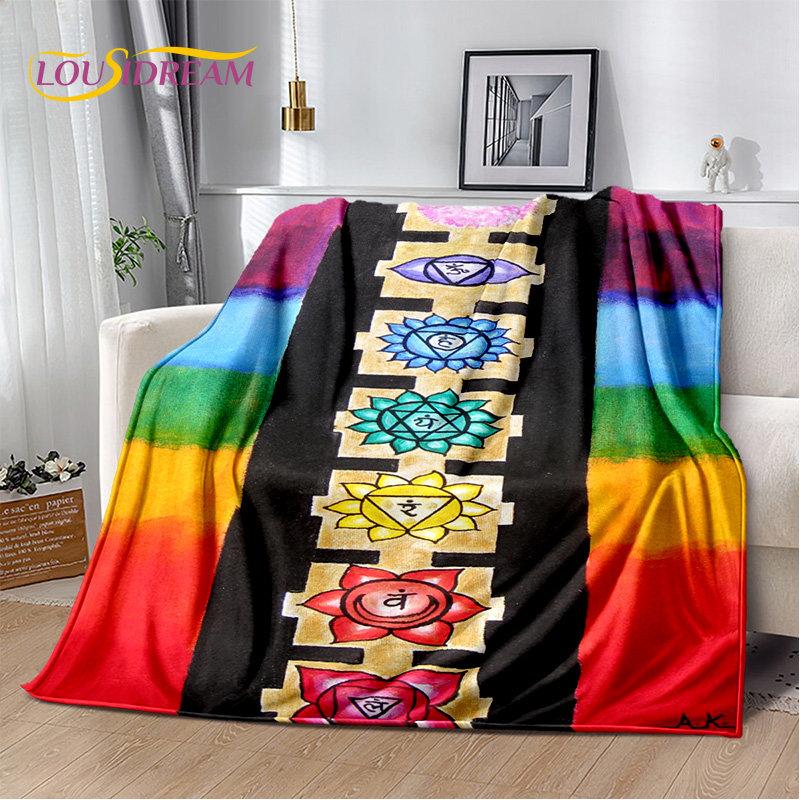 Мягкое плюшевое одеяло Rainbow 7 Chakra Mandala Bohemia, фланелевое одеяло, покрывало для гостиной, спальни, кровати, дивана, чехла для пикника