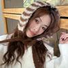 Small Scarf Women Korean Style Neckband Ear Warmer Dual-Purpose Hat Striped Knitted Wool Versatile Cute Neckband