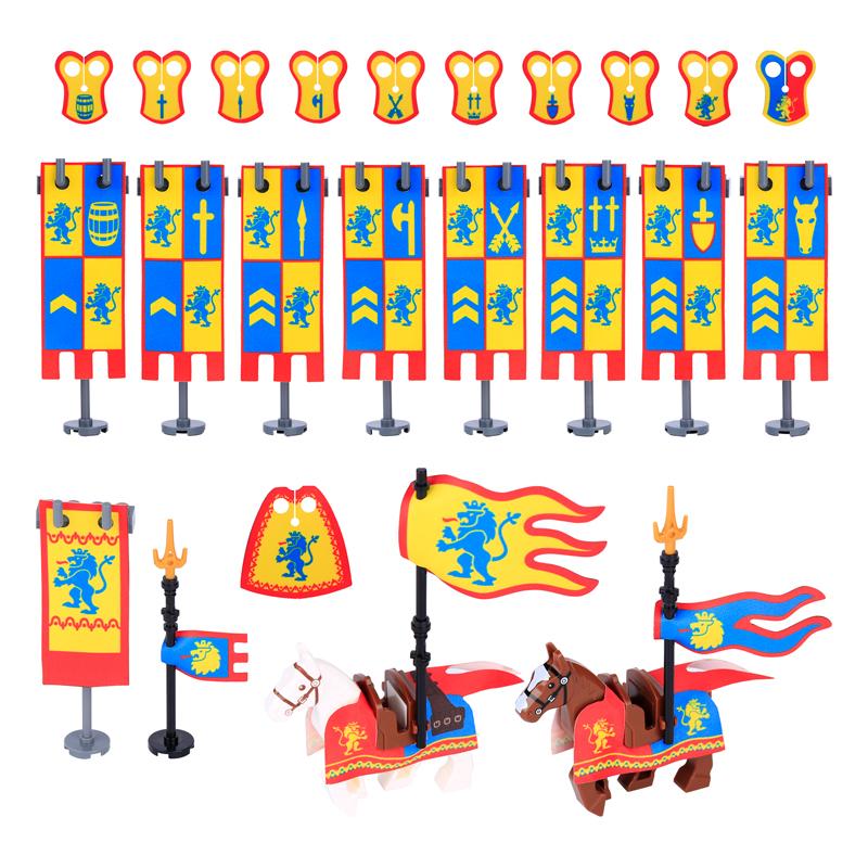 Средневековая Военная Война Армия Замок Рыцарь Солдат Фигурки Строительные Блоки Оружие Плащ Шлем Наплечник Флаг Воин Щит