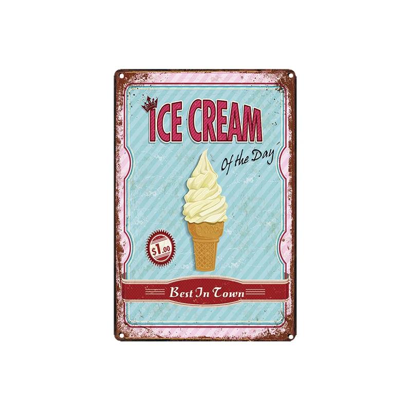 Cupcake Hot Dog Ice Cream Burger Tin Signs Metal Plate Iron Paintings Kitchen Dessert Shop Retro Shabby Wall Decor Tin Plaques