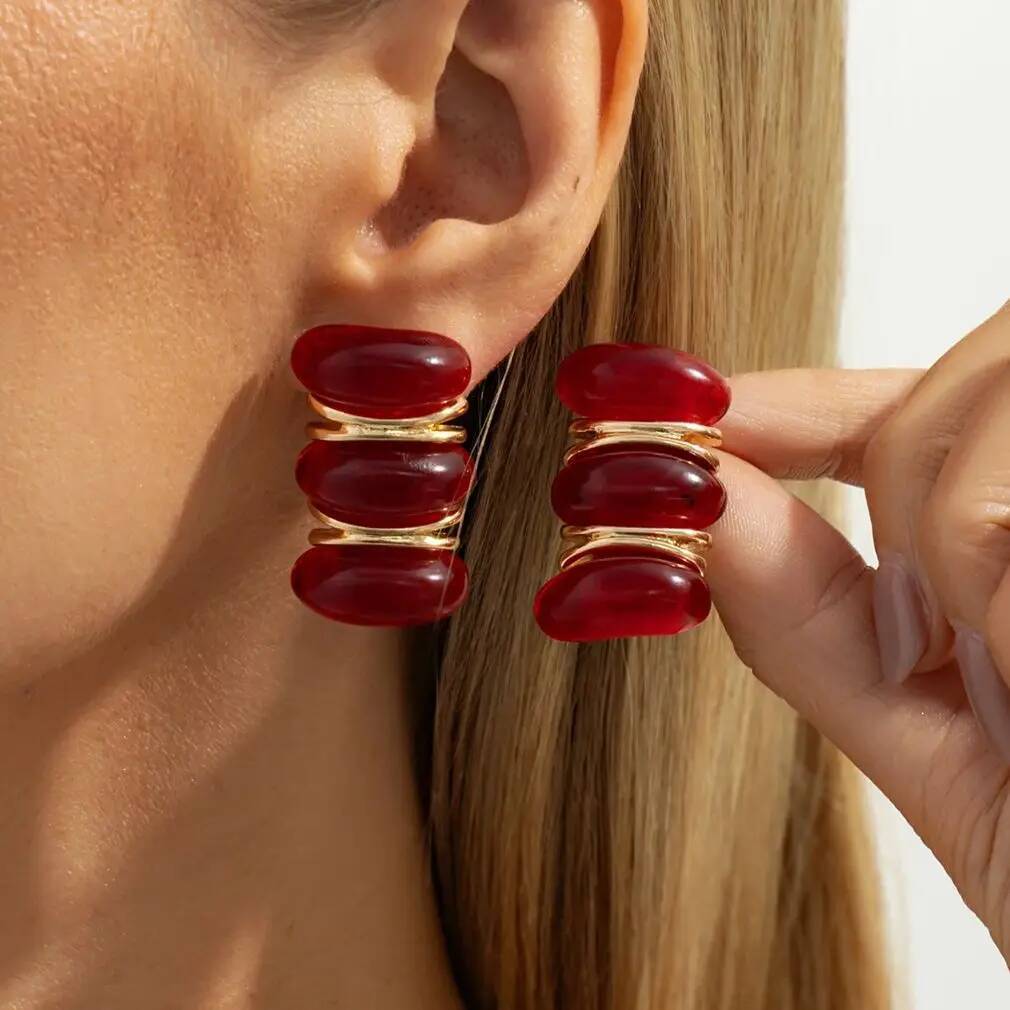 Salircon Винтажные Простые Повседневные Изысканные Серьги-гвоздики Женский Шарм Красная Смола Акрил Пирсинг Серьга Ювелирное Изделие Подарок