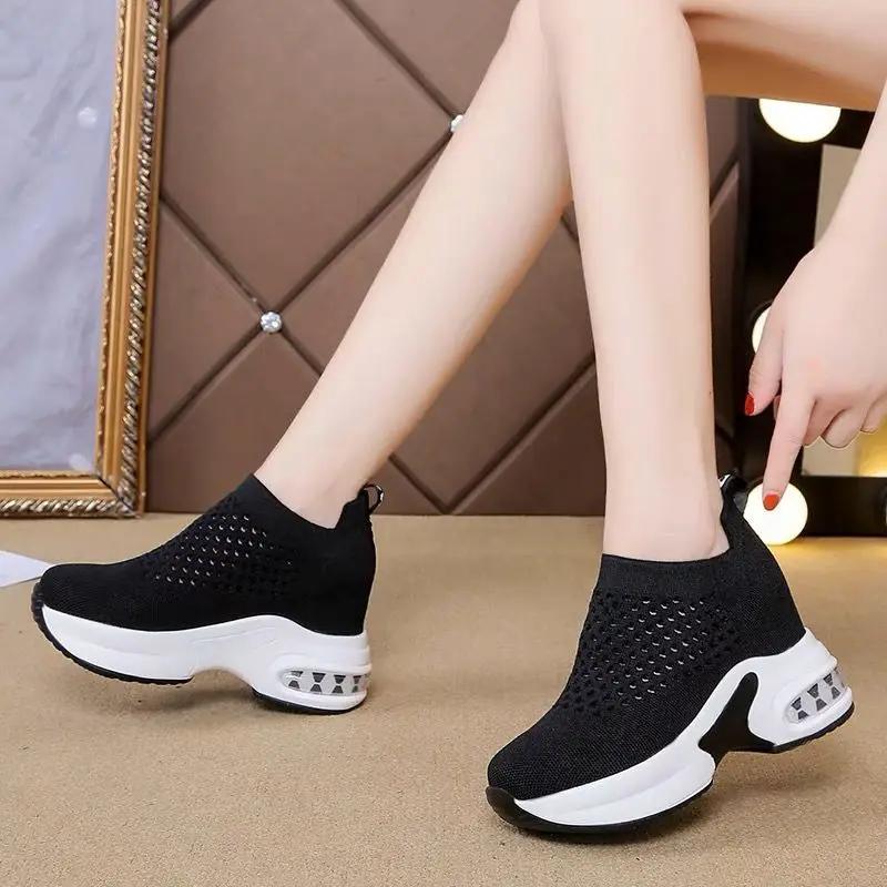 Net Women's Breathable Casual Sneakers Platform Shoes Comfortable Womens Vulcanized Shoes Lightweight Wedges Slip On Zapatillas