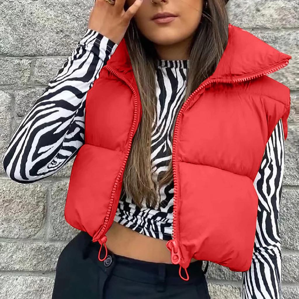 Женская зимняя майка-бомбер без рукавов, легкий однотонный стеганый жилет на молнии с воротником-стойкой