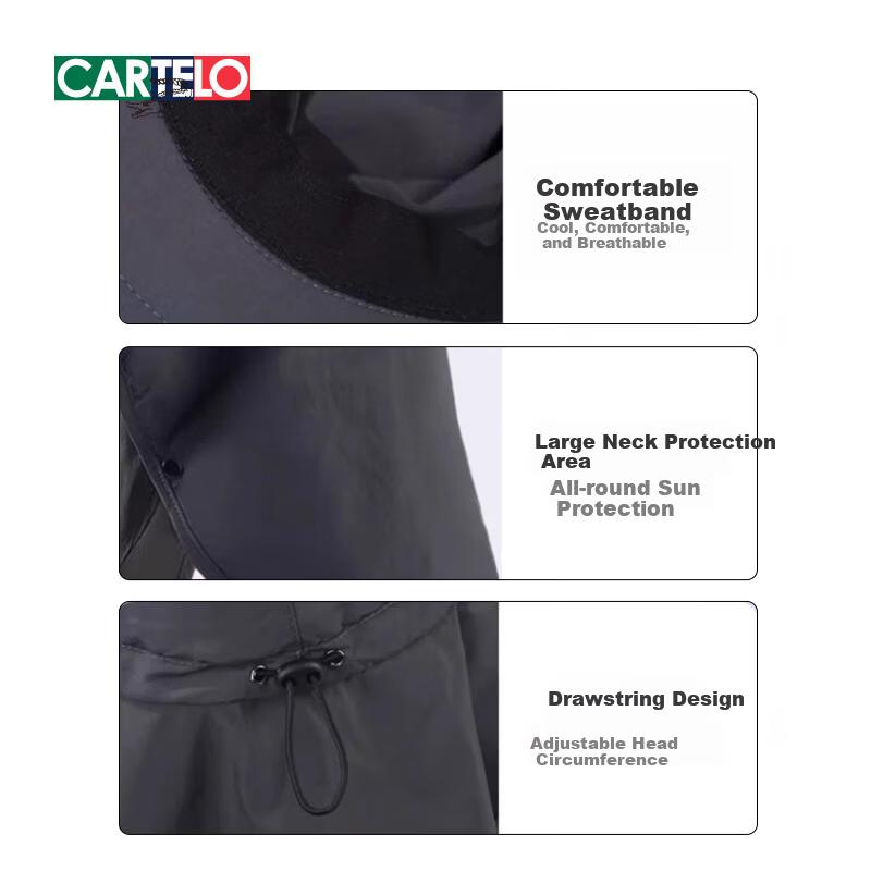 CARTELO Men's Sun Protection Hat UV Protection Outdoor Fishing Bucket Hat Summer Face Cover Sun Hat