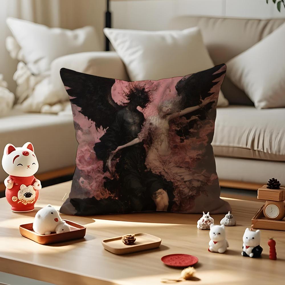 Angels And Demons Cushion Cover Antidustmite Pillowcase Invisible Zipper Silky Short Plush Sofa Cushion Cover